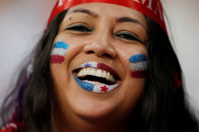 A Panama fan awaits the start of the group G match between Panama and Tunisia at the 2018 soccer World Cup in the Mordovia Arena in Saransk, Russia, Thursday, June 28, 2018. (Photo by Matthew Childs/Reuters)