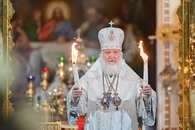 Head of Russia's Orthodox Church Patriarch Kirill conducts the Orthodox Easter service at the Cathedral of Christ the Saviour in Moscow, Russia on May 1, 2021. (Photo by Patriarchal Press Service/Handout via Reuters)