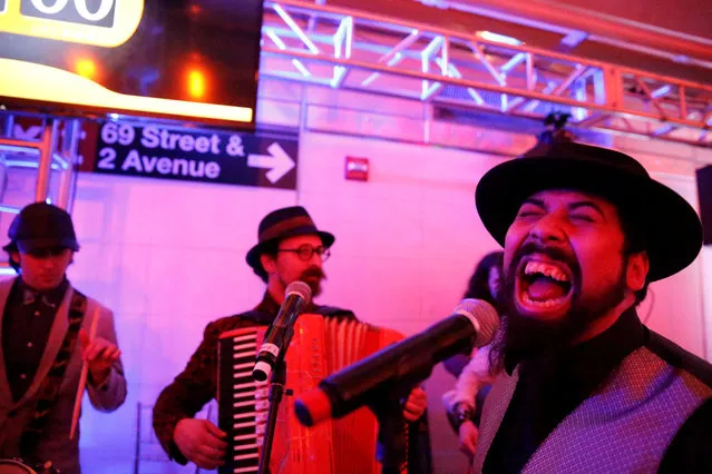 The Sunnyside Social Club performs at the celebration for the completion of the Second Avenue Subway with New Year's Eve inaugural ride in Manhattan, New York City, U.S., December 31, 2016. (Photo by Elizabeth Shafiroff/Reuters)