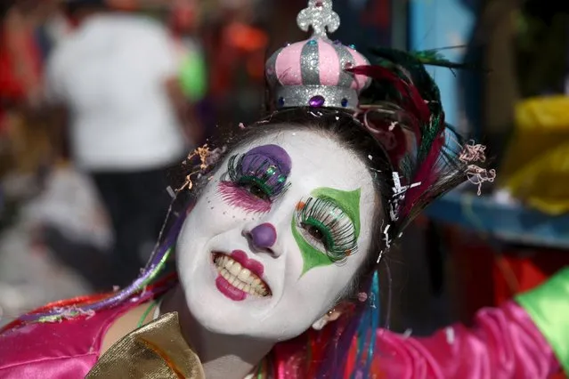 A reveller participates in a carnival parade in the coastal city of Limassol, Cyprus March 13, 2016. (Photo by Yiannis Kourtoglou/Reuters)