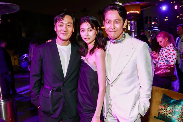 Park Hae Soo, Jung Hoyeon and Lee Jung-jae attend the Los Angeles screening of Netflix's “Squid Game” on November 08, 2021 in Hollywood, California. (Photo by Matt Winkelmeyer/Getty Images)