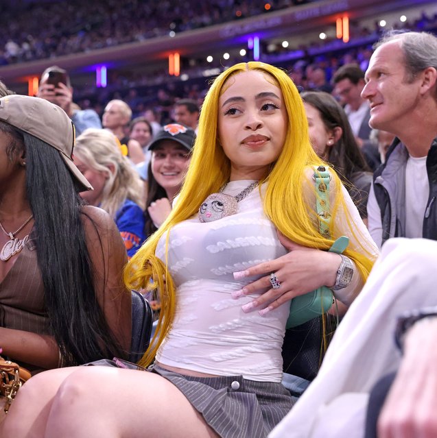 Rapper Ice Spice poses as she sits on celebrity row during the 2024 NBA Playoffs 2nd round, Game 2 – Indiana Pacers vs. New York Knicks at Madison Square garden on May 8, 2024. (Photo by Charles Wenzelberg/New York Post)