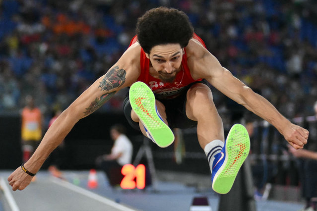 Turkey's athlete Can Ozupek competes in the men's triple jump final during the European Athletics Championships at the Olympic stadium in Rome on June 11, 2024. (Photo by Andreas Solaro/AFP Photo)