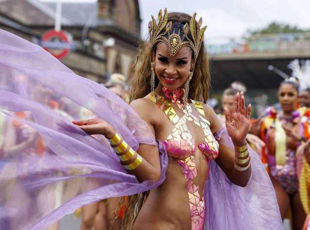 Participants in the Notting Hill Carnival celebration are seen in west London over he Summer Bank Holiday weekend on August 28, 2023. The Notting Hill Carnival is Europe's largest street festival, which celebrates Caribbean culture, is expected to attract over 1 million revellers on bank holiday monday. (Photo by Tayfun Salci/ZUMA Press Wire/Rex Features/Shutterstock)