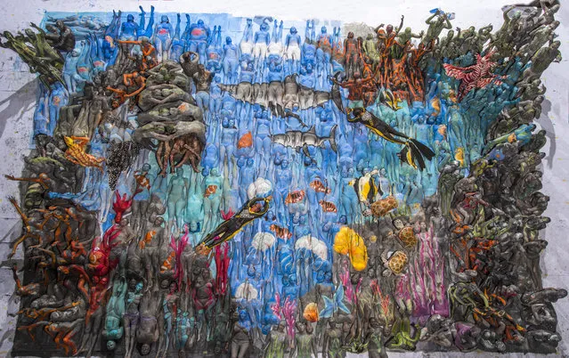 The 3D Body Painting picture “Underwater Landscape” with 250 volunteers in a world record attempt on Saturday, August 19, 2017, in Vienna, Austri. (Photo by Martin Aigner/APA)