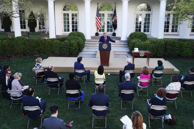 US President Donald J. Trump speaks during the Coronavirus Task Force press briefing on the coronavirus and COVID-19 pandemic, in the Rose Garden at the White House, in Washington, DC, USA, 30 March 2020. (Photo by Michael Reynolds/EPA/EFE)