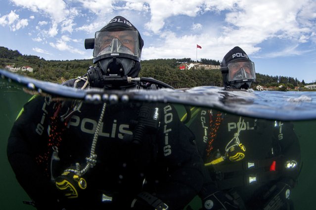 Frogmen of the Turkish Police Force, known as “evidence hunters of dark waters”, receive training, which lasts 2.5 months, at the Canakkale Maritime Police Training Center in Turkiye on May 23, 2025. (Photo by Lokman Ilhan /Anadolu via Getty Images)