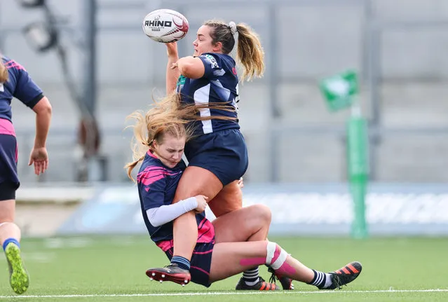 Tuam/Oughterard's Eabha Nic Dhonnacha tackles Aisling Browne of Westport during the Bank of Ireland Connacht Women's League Final at The Sportsground, Galway, Republic of Ireland on March 5, 2023. Tuam/Oughterard won 34-14. (Photo by Tom Maher/Inpho)