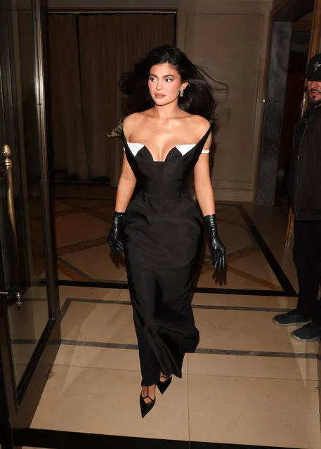 American socialite and media personality Kylie Jenner looks stunning in an evening dress while leaving her NYC hotel on May 1, 2023. (Photo by TheRealSPW/The Mega Agency)