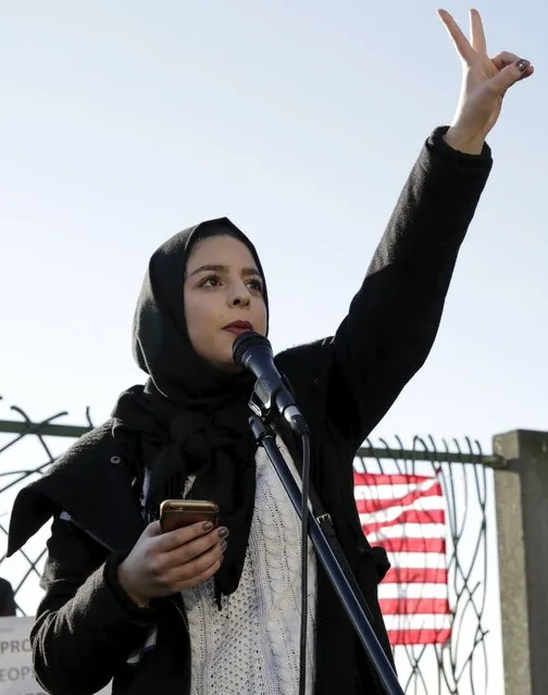 Isra Ayesh, the Organizing Director of Americans for Refugees and Immigrants, speaks at a pro-refugee protest organized by her group in Seattle, Washington November 28, 2015. (Photo by Jason Redmond/Reuters)
