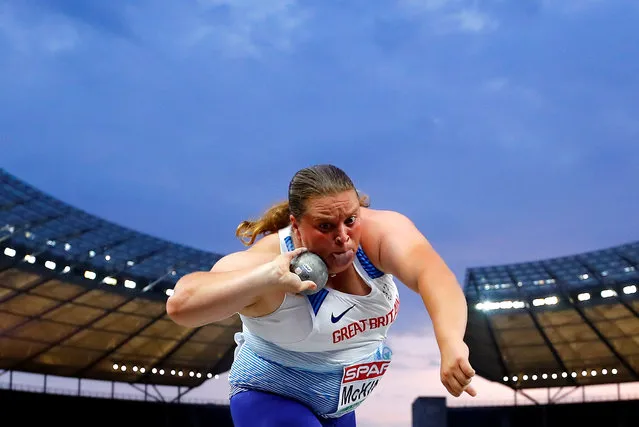 Great Britain's Sophie McKinna competes in the women's Shot Put final during the European Athletics Championships at the Olympic stadium in Berlin on August 8, 2018. (Photo by Kai Pfaffenbach/Reuters)