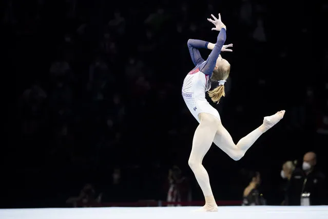 Russia's Viktoriya Listunova performs the floor exercise during the women's apparatus finals of the 2021 European Artistic Gymnastics Cham​pionships in Basel, Switzerland, 25 April 2021. (Photo by Alexandra Wey/EPA/EFE)