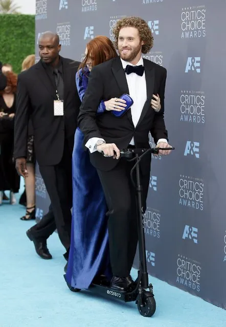 Actor T.J. Miller and a guest arrive at the 21st Annual Critics' Choice Awards in Santa Monica, California January 17, 2016. (Photo by Danny Moloshok/Reuters)