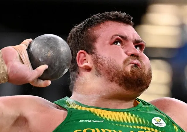South Africa's Kyle Blignaut competes in the men's shot put qualification during the Tokyo 2020 Olympic Games at the Olympic Stadium in Tokyo on August 3, 2021. (Photo by Dylan Martinez/Reuters)