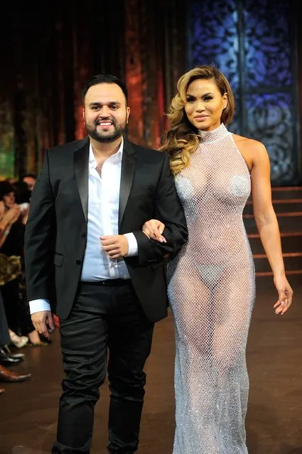 Designer Gregorio Sanchez  and model walk the runway at Gregorio Sanchez – Art Hearts Fashion NYFW Fall/Winter 2016 at The Angel Orensanz Foundation on February 15, 2016 in New York City. (Photo by Kris Connor/Getty Images For Art Hearts Fashion)