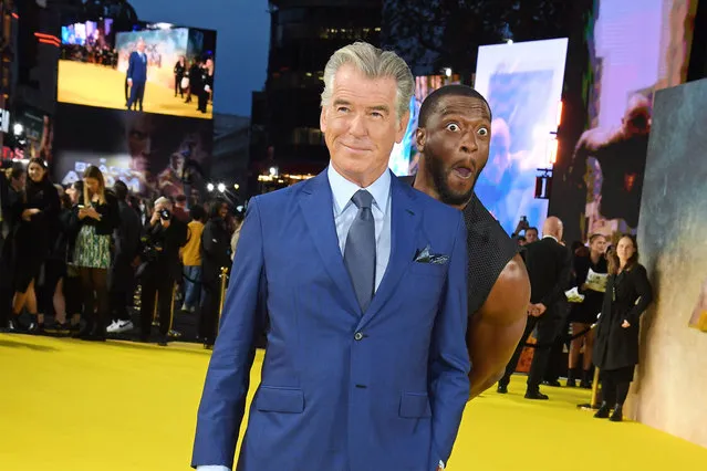 Irish actor Pierce Brosnan and American actor Aldis Hodge attend the UK Premiere of “Black Adam” at Cineworld Leicester Square on October 18, 2022 in London, England. (Photo by David M. Benett/WireImage)