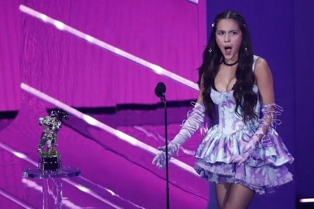 American singer-songwriter and actress Olivia Rodrigo accepts the Song of the Year award for “Drivers License” onstage during the 2021 MTV Video Music Awards at Barclays Center on September 12, 2021 in the Brooklyn borough of New York City. (Photo by Mario Anzuoni/Reuters)
