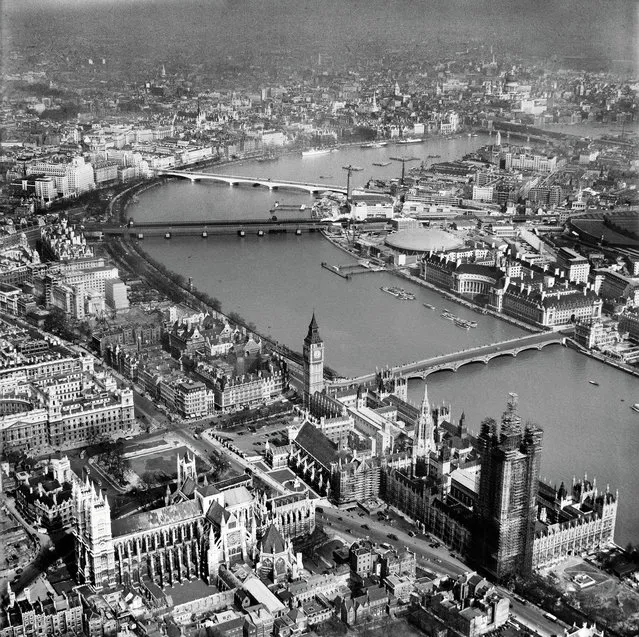 The Houses of Parliament, River Thames and the Festival of Britain South Bank Site, 1951. (Photo by Aerofilms Collection via “A History of Britain From Above”)