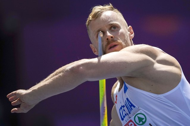 Czech Republic's Jakub Vadlejch competes in the men's javelin throw qualification at the European Athletics Championships in Rome, in Rome, Tuesday, June 11, 2024. (Photo by Alessandra Tarantino/AP Photo)