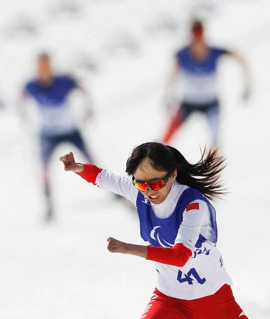 Zhao Zhiqing of China in action during Para Cross-Country Skiing – Women's Sprint Free Technique Standing final at Beijing 2022 Winter Paralympic Games in Zhangjiakou, China on March 9, 2022. (Photo by Issei Kato/Reuters)