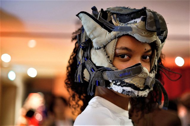 A model poses with a creation by fashion school students of LISAA (L'Institut Superieur des Arts Appliques) before their 2023 fashion show to present their Bachelor Stylist Designer diploma collections at the Elysee Montmartre in Paris, France, June 13, 2023. (Photo by Sarah Meyssonnier/Reuters)