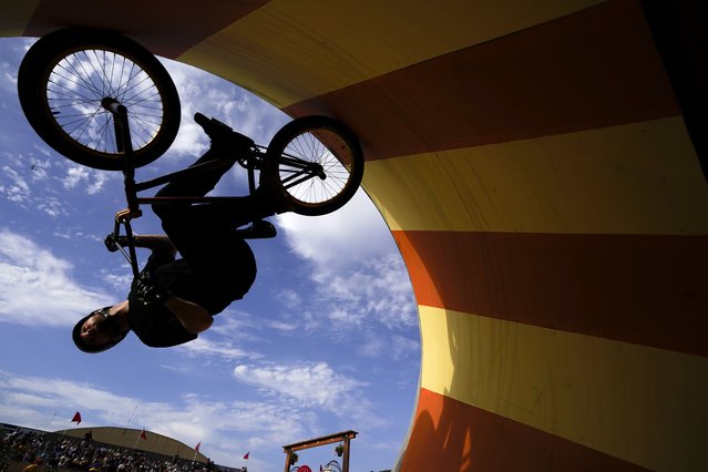 Declan Brooks competes in the Men's BMX Park during X Games California, Saturday, July 22, 2023, in Ventura, Calif. (Photo by Ryan Sun/AP Photo)