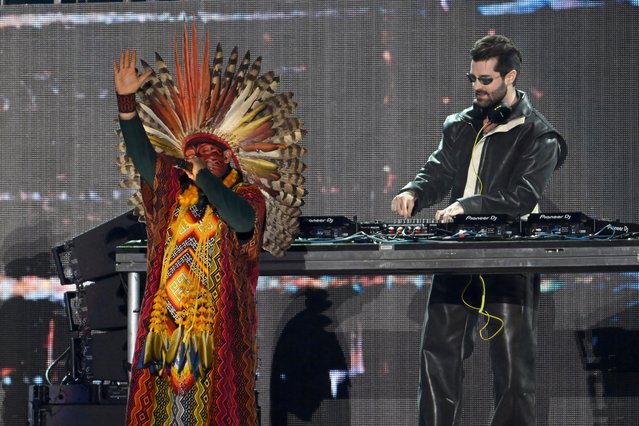 Chief Mapu Huni Kuin and DJ ALOK perform onstage during the Global Citizen Festival 2024 in Central Park on September 28, 2024 in New York City. (Photo by Noam Galai/Getty Images for Global Citizen)