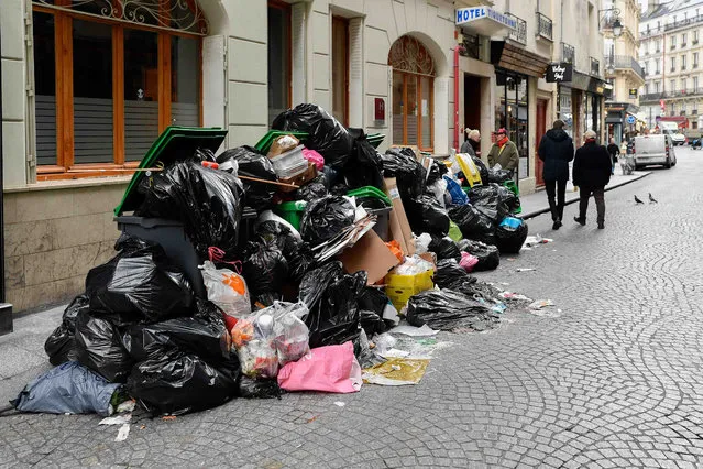 Piles of garbages are seen after the Trash Collector Trade Union strike against pension reform in Paris, France on February 04, 2020. (Photo by Julien Mattia/Anadolu Agency via Getty Images)