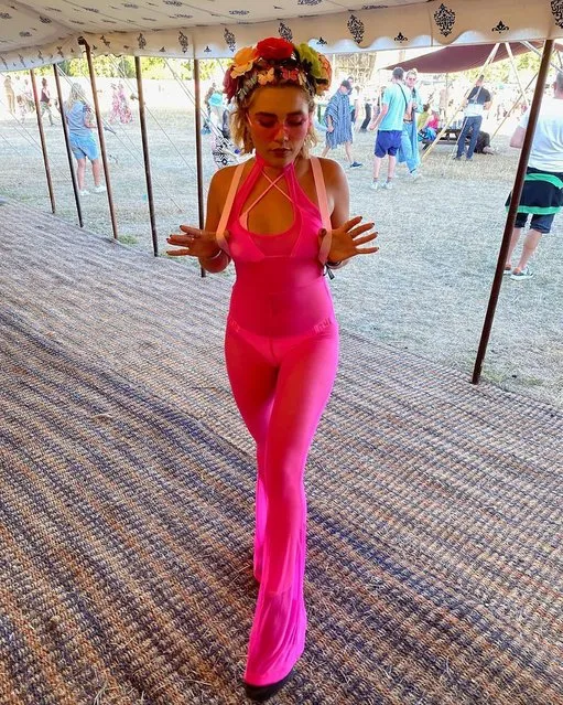 English actress Florence Pugh left little to the imagination in her latest Instagram post in the second decade of August 2022, a photo of herself rocking a sheer pink jumpsuit over a white bikini. “Grab your friend, grab a field, frolic in pink and sing stupid silliness”, she captioned it. (Photo by florencepugh/Instagram)