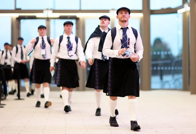 Players of Scotland arrive ahead of the Rugby League World Cup 2021 Pool B match between Australia and Scotland at The Coventry Building Society Arena on October 21, 2022 in Coventry, England. (Photo by Naomi Baker/Getty Images)