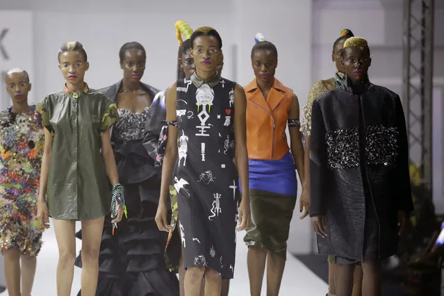 Models display creations by Mimi Plange during the Fashion Week in Lagos, Nigeria, Saturday, November 11, 2017. (Photo by Sunday Alamba/AP Photo)