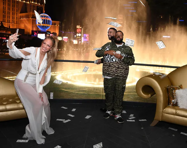 Jennifer Lopez, French Montana and Dj Khaled celebrate release of new single 'Dinero' during sneak peek of new Spago at Bellagio on May 20, 2018 in Las Vegas, Nevada. (Photo by Denise Truscello/Getty Images for MGM Resorts International)