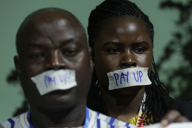 Activists demanding that rich countries pay up for climate finance for developing countries of the Global South protest on day eleven at the UNFCCC COP29 Climate Conference on November 22, 2024 in Baku, Azerbaijan. While today is scheduled to be the last day of the COP29, party delegates from numerous countries have voiced strong disappointment over the preliminary text of the final agreement, which will very likely send the conference into overtime. The COP29 is bringing together stakeholders, including international heads of state and other leaders, country delegations, scientists, environmentalists, indigenous peoples representatives, activists and others to discuss and agree on the implementation of global measures towards mitigating the effects of climate change. According to the United Nations, countries made no progress over the last year in reducing global emissions from the burning of fossil fuels. (Photo by Sean Gallup/Getty Images)