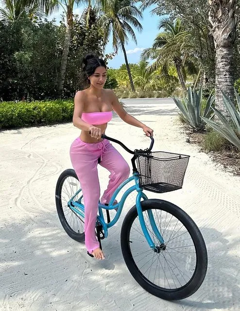 American media personality and socialite Kim Kardashian in the first decade of July 2023 goes for a bike ride in a Barbie-pink outfit. (Photo by kimkardashian/instagram)