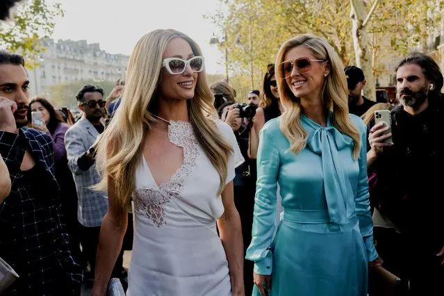 American socialites Paris and Nicky Hilton arriving at Stella McCartney Spring Summer 2024 show, held at Avenue de Saxe, Paris, France, on October 2, 2023. (Photo by Bertrand-Hillion Marie-Paola/ABACA Press/Rex Features/Shutterstock)