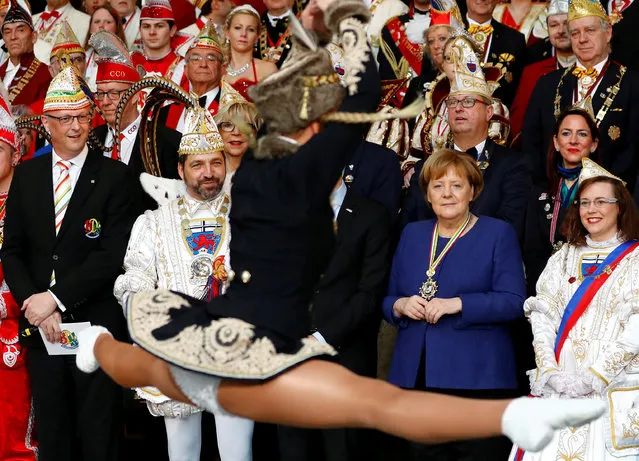German Chancellor Angela Merkel attends a reception of German carnival societies at the Chancellery in Berlin, Germany on February 19, 2019. (Photo by Fabrizio Bensch/Reuters)