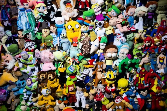 A display of stuffed characters for sale at the 2021 New York Comic Con at the Jacob K. Javits Convention Center in New York, New York, USA, 07 October 2021. The annual event offers pop culture fans exhibitions and displays of popular video games, movies and comic books and many people attend dressed as their favorite fictional character. (Photo by Justin Lane/EPA/EFE)