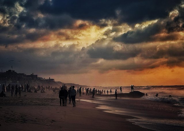 A view of a beach during sunset in Deir al Balah, Gaza on February 27, 2024. (Photo by Abdullah Obead/Anadolu via Getty Images)