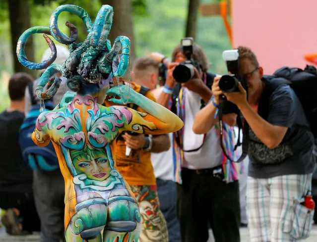 A model poses during the World Bodypainting Festival in Poertschach, Austria, July 1, 2016. (Photo by Heinz-Peter Bader/Reuters)