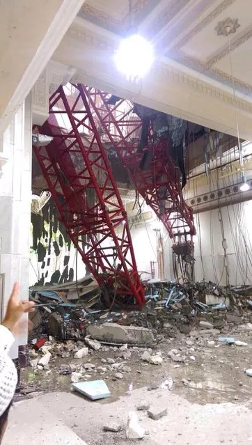 Damage caused by a collapsed crane is seen in the Grand Mosque in the Muslim holy city of Mecca, Saudi Arabia September 11, 2015. (Photo by Reuters/Saudi News Agency)