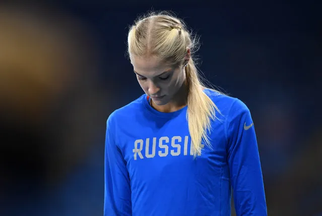 2016 Rio Olympics, Athletics, Preliminary, Women's Long Jump Qualifying Round, Groups, Olympic Stadium, Rio de Janeiro, Brazil on August 16, 2016. Darya Klishina (RUS) of Russia reacts before the competition starts. (Photo by Dylan Martinez/Reuters)