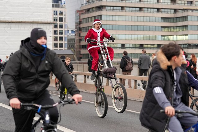 BikeStormz community ride out against knife crime, crossing London Bridge, in London, Britain on December 15, 2024. (Photo by Maja Smiejkowska/Reuters)