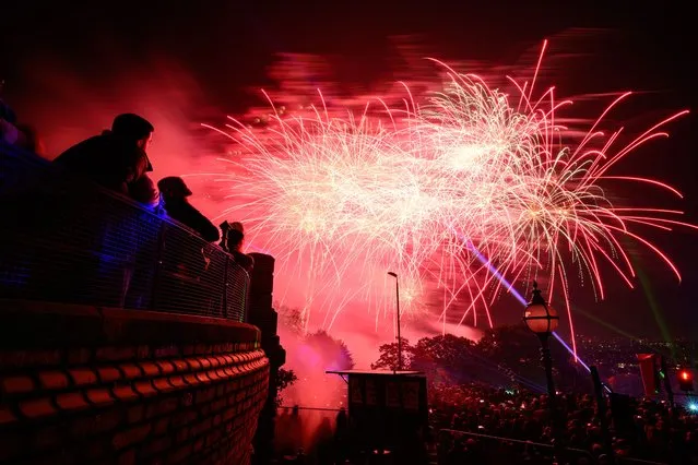 Fireworks explode in the sky during the annual display at Alexandra Palace on November 04, 2023 in London, England. This year marks the 150th Anniversary of fireworks at Alexandra Palace. (Photo by Leon Neal/Getty Images)