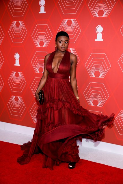 American actress and singer Celia Rose Gooding poses on the red carpet as she arrives for the 74th Annual Tony Awards in New York, U.S., September 26, 2021. (Photo by Andrew Kelly/Reuters)