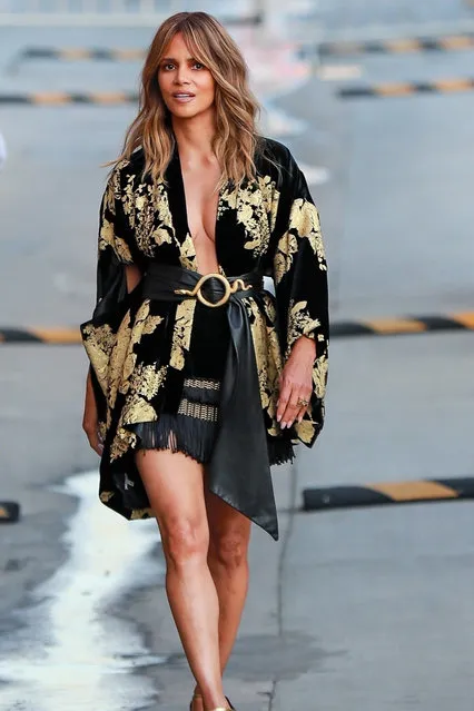 American actress Halle Berry looked nothing but stunning when she arrived for the Jimmy Kimmel Show in a black and gold dress in Hollywood, CA. on November 15, 2021. (Photo by PeBu/Backgrid USA)