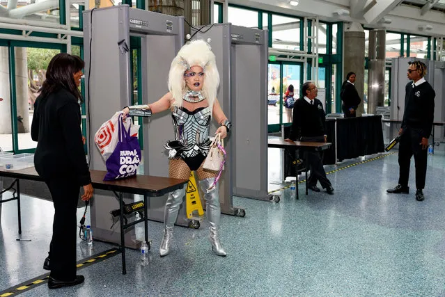 A drag queen goes through security a RuPaul’s DragCon in Los Angeles, USA on May 26, 2019. (Photo by Ronen Tivony/SOPA Images/Rex Features/Shutterstock)