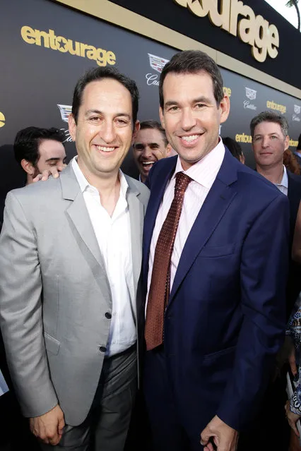 Greg Silverman, President of Creative Development and Worldwide Production and Writer/Director/Producer Doug Ellin at Warner Bros. Pictures and seen at Warner Bros. Premiere of "Entourage" held at Regency Village Theatre on Monday, June 1, 2015, in Westwood, Calif. (Photo by Eric Charbonneau/Invision for Warner Bros./AP Images)