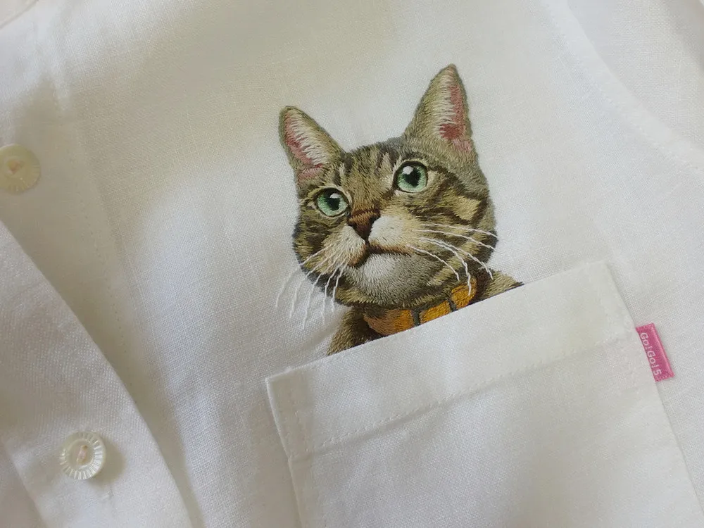Embroider Cats on Shirts by Hiroko Kubota