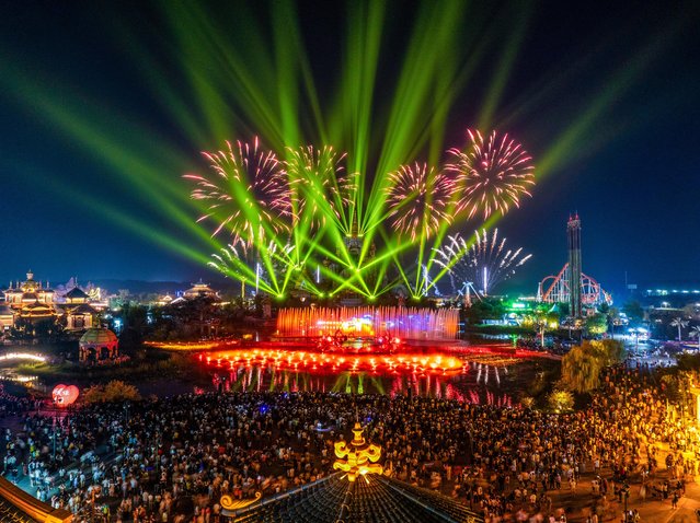 A fireworks and light show at the West Tour Park in Huai’an, in Jiangsu province, China, attracts tourists on August 25, 2024. (Photo by CFOTO/Avalon.red)