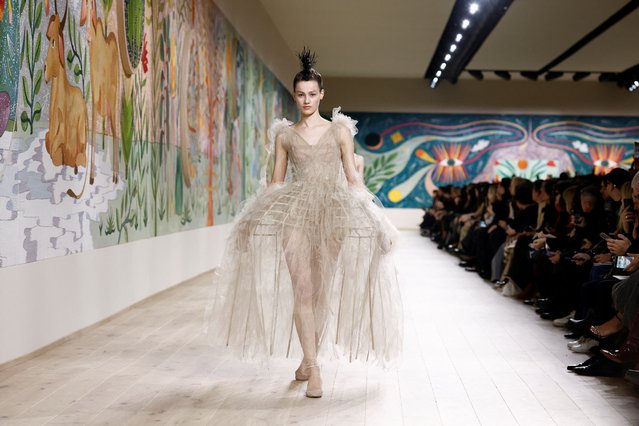 A model presents a creation by designer Maria Grazia Chiuri as part of her Haute Couture Spring/Summer 2025 collection show for fashion house Christian Dior in Paris, France, on January 27, 2025. (Photo by Benoit Tessier/Reuters)